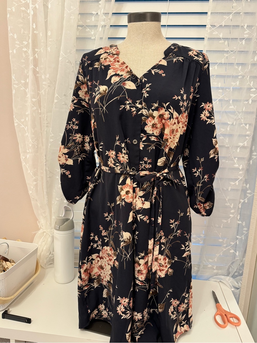 41 Hawthorn Black Floral Tie-Waist Midi Dress
